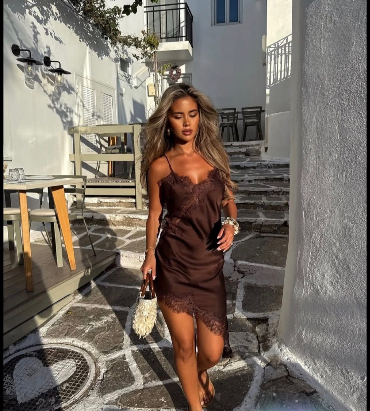 Asymmetric Satin Dress Lace