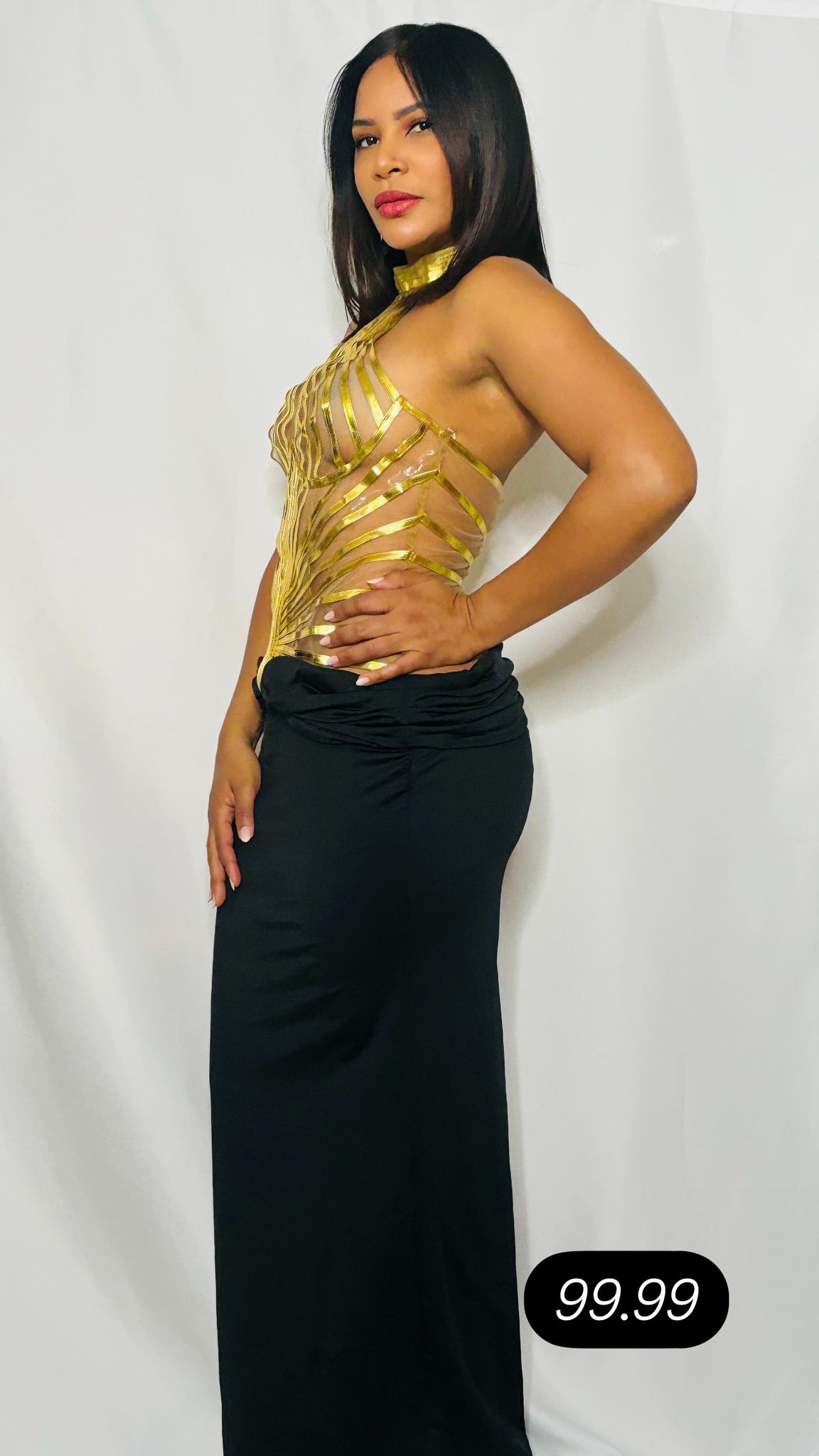 Black & Gold Cutout Maxi Dress - S image