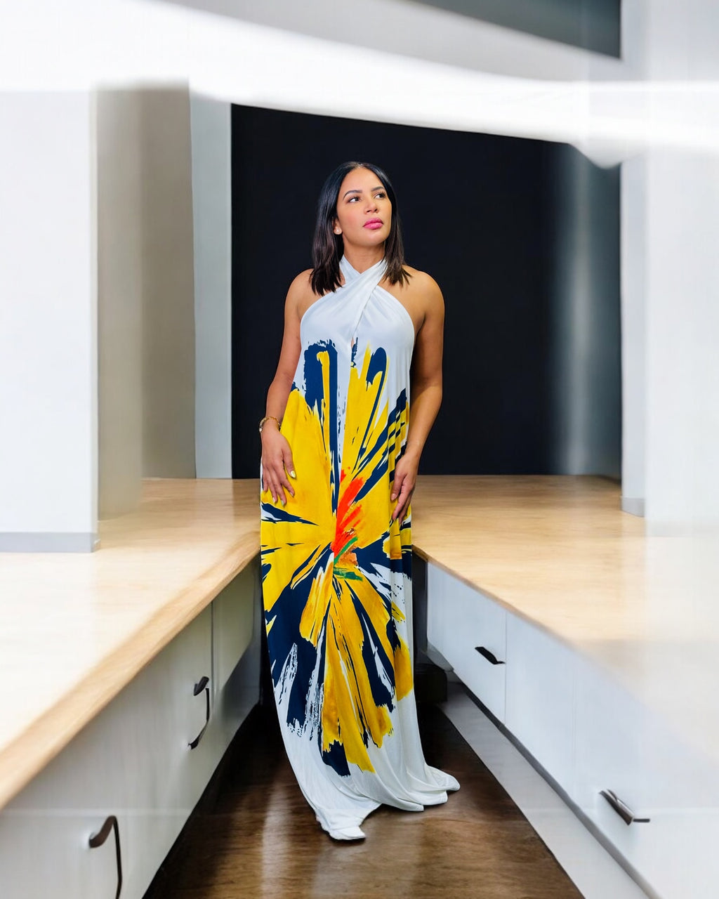 Sunburst Maxi Dress - White, M image