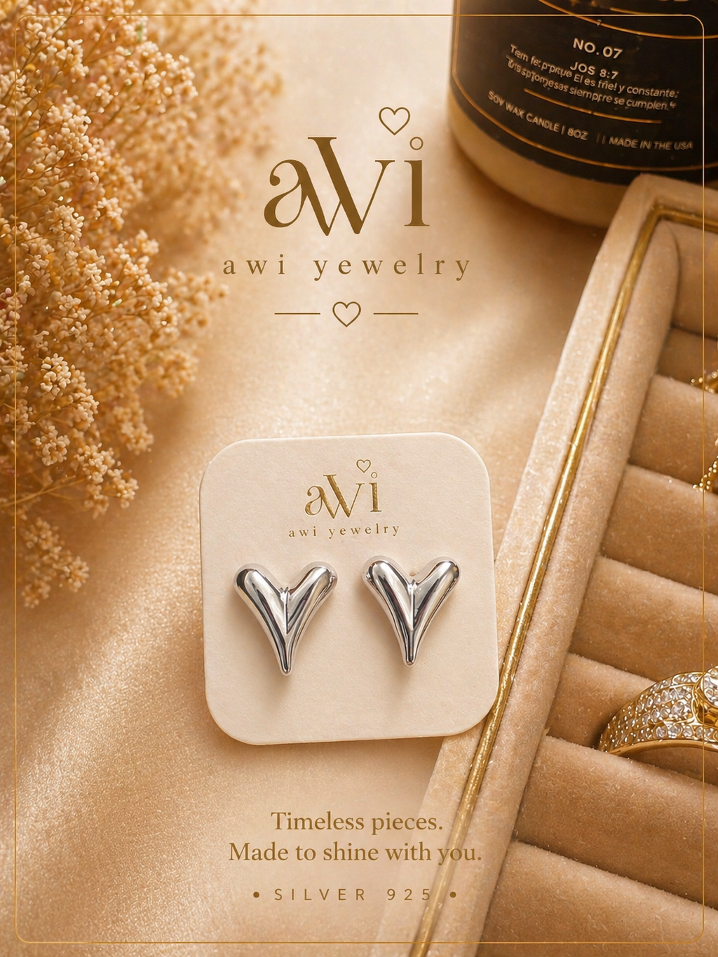 Silver Heart Glow Stud Earrings
