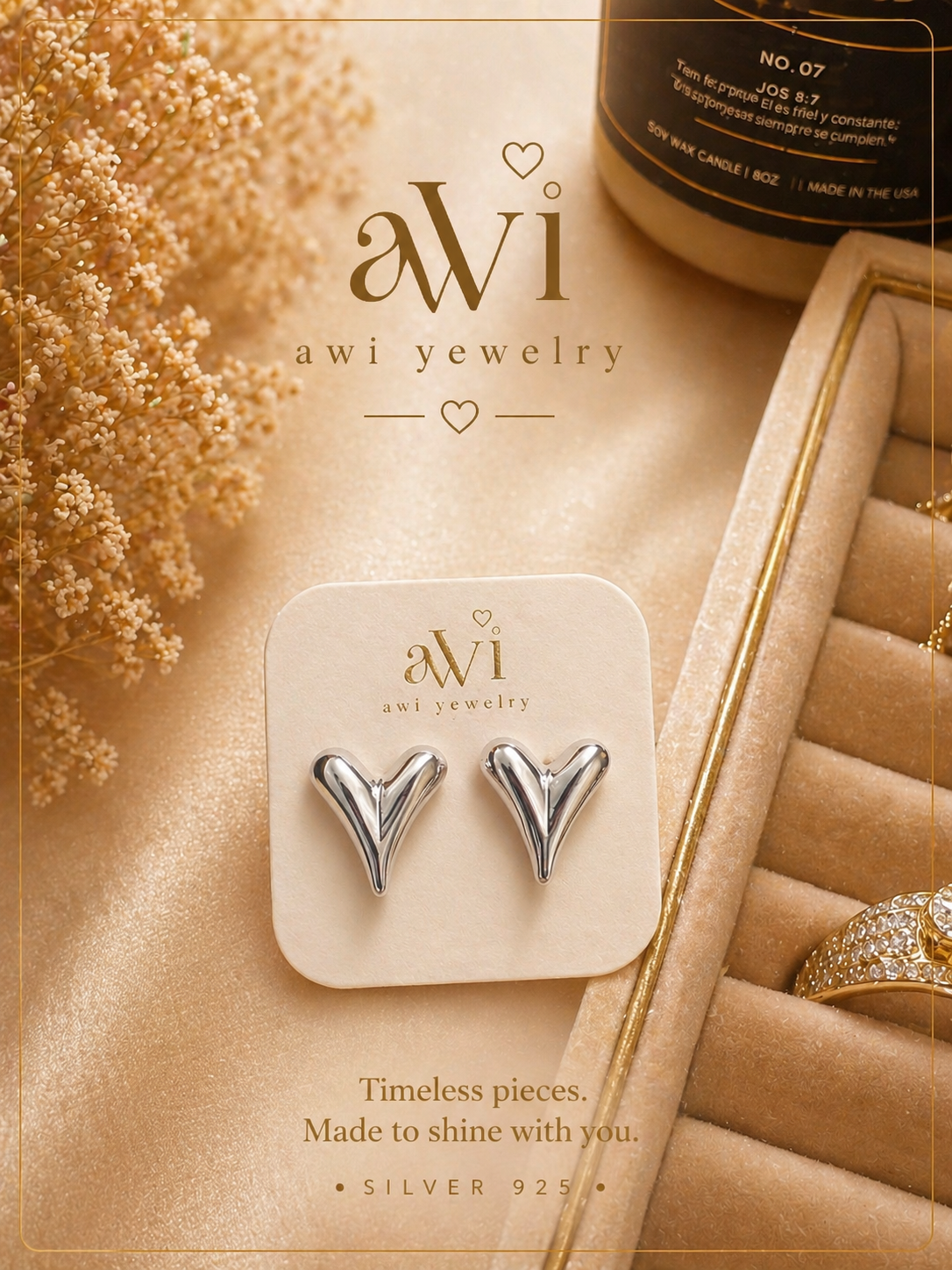 Silver Heart Glow Stud Earrings