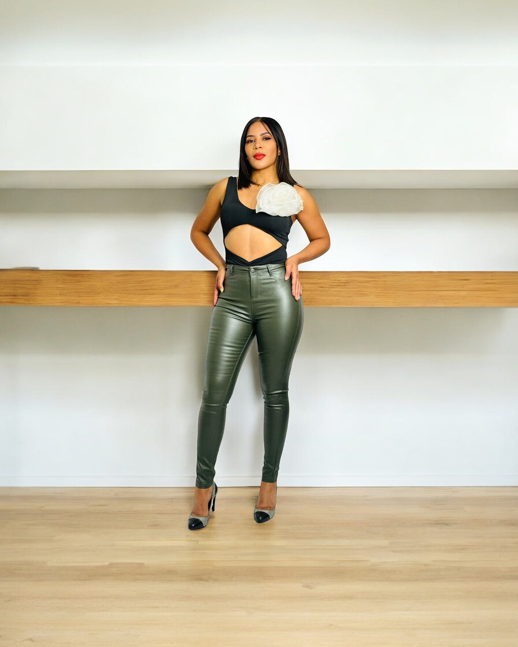 Sculpted Shine Pants - Dark Green, S image