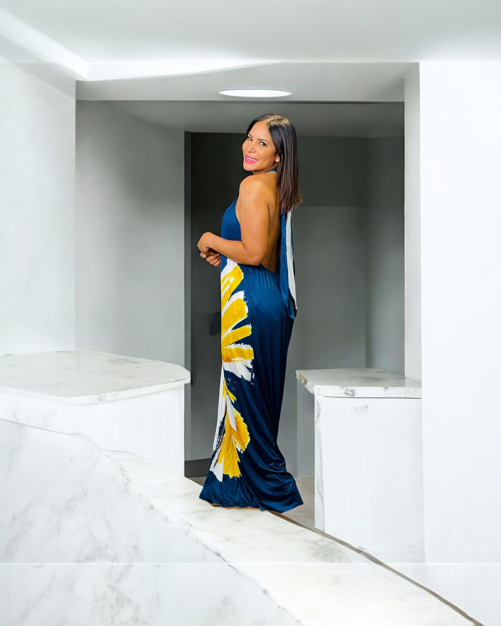 Sunburst Maxi Dress - Navy, L image
