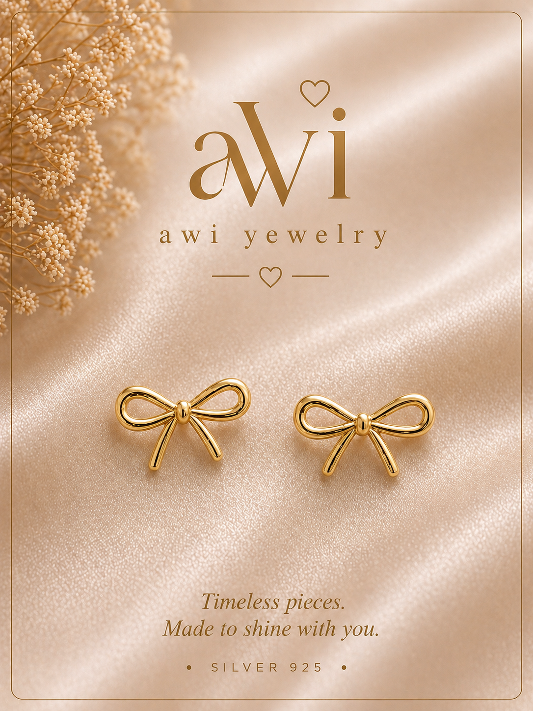Golden Bow Stud Earrings