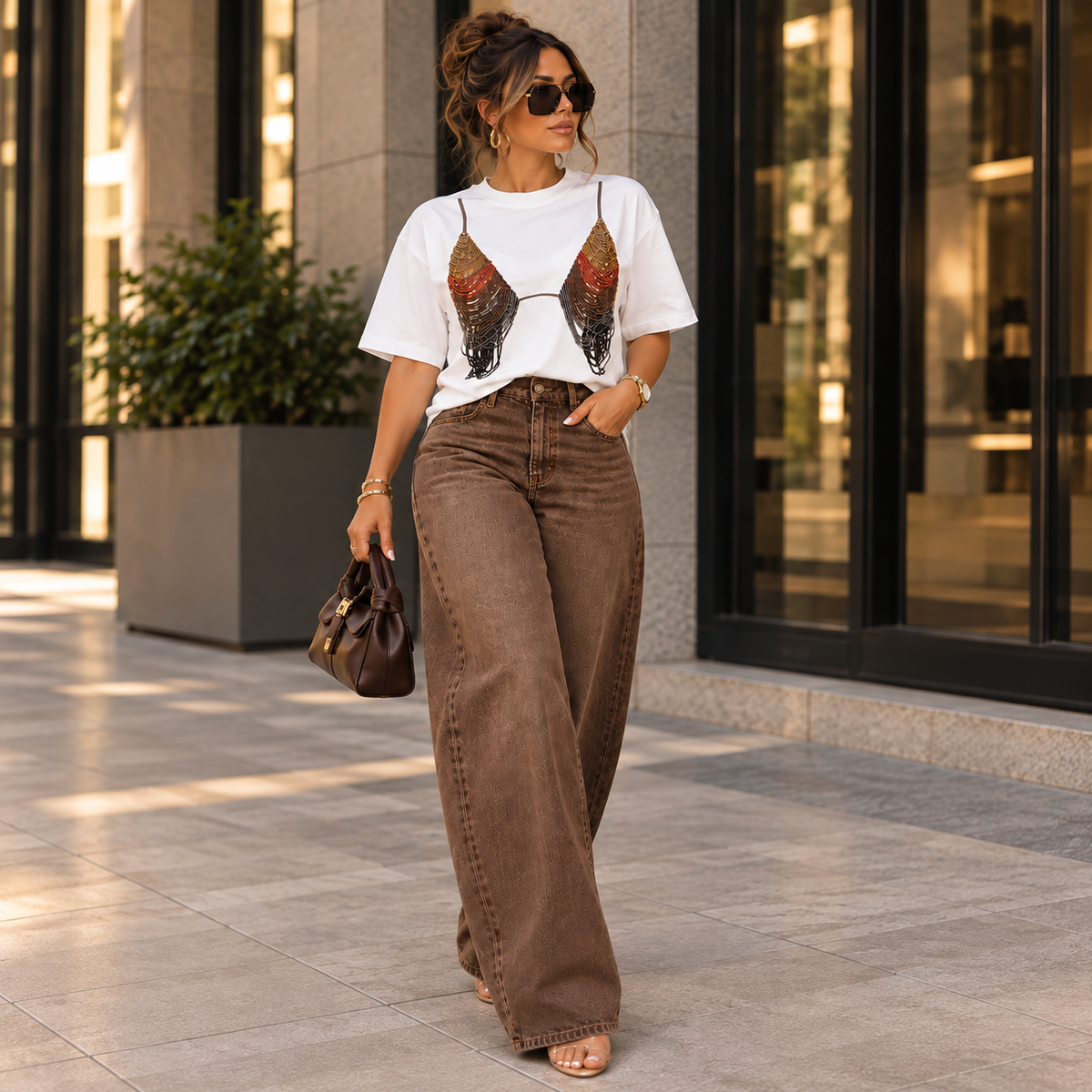 Beaded Bralette Statement Tee
