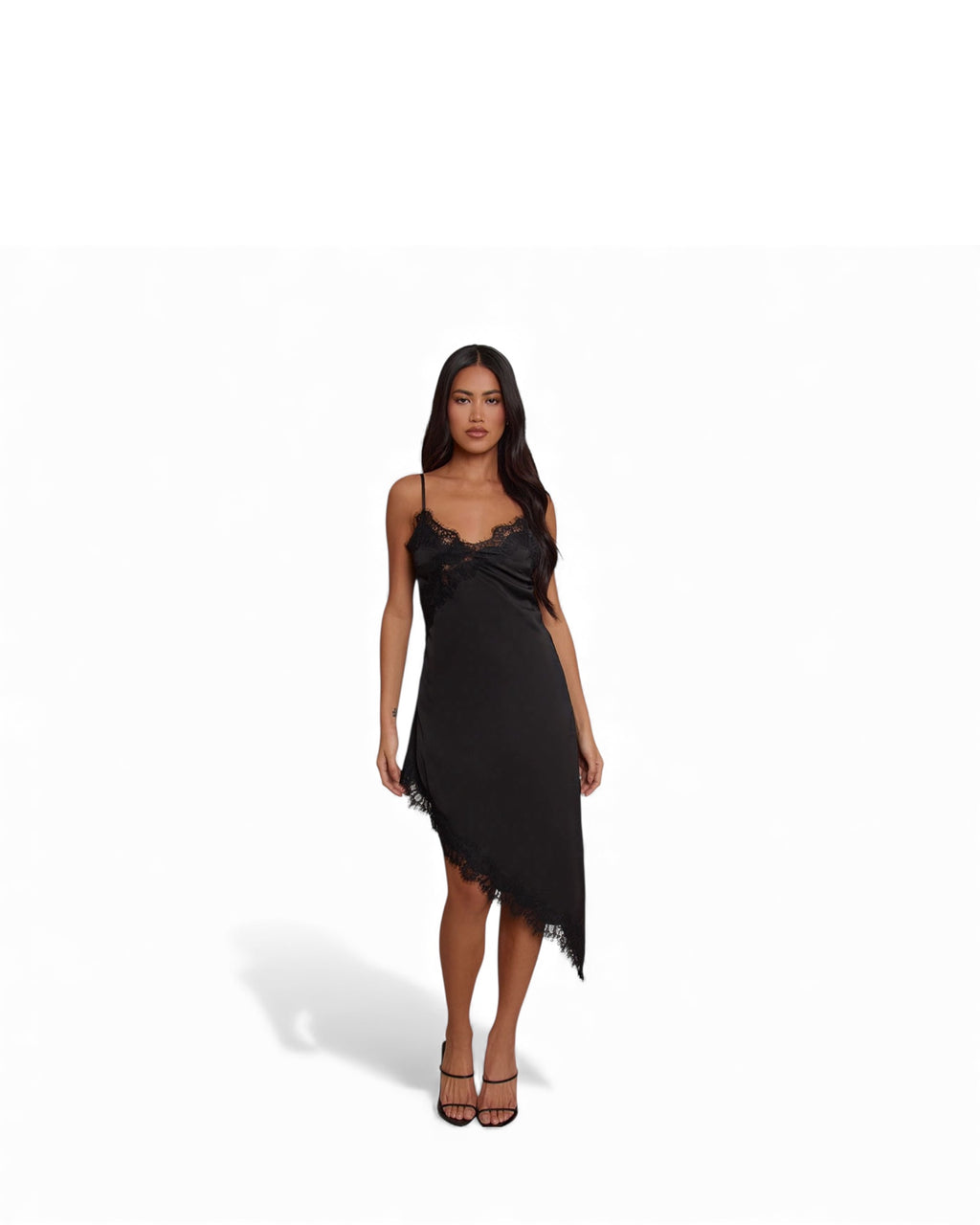 Asymmetric Satin Dress Lace