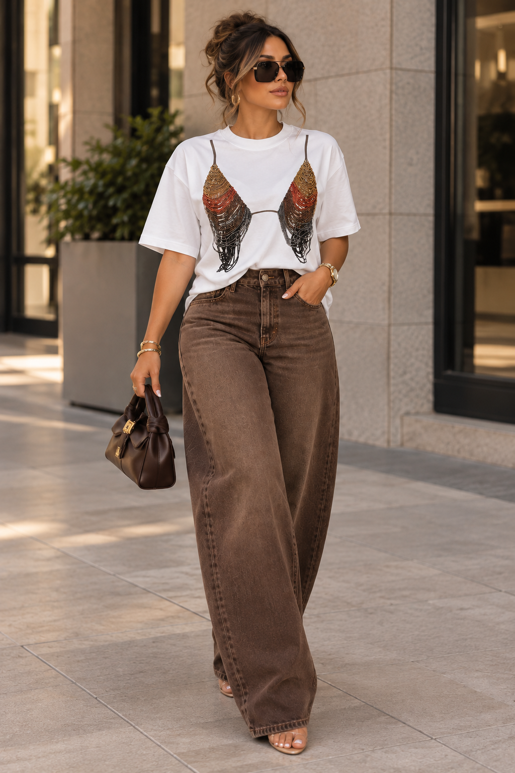 Beaded Bralette Statement Tee