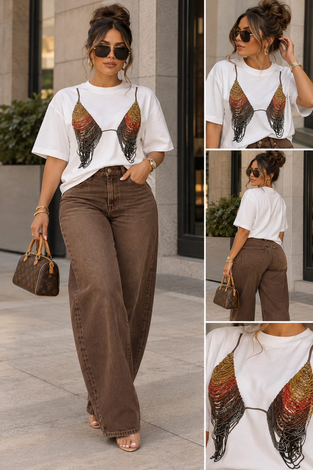 Beaded Bralette Statement Tee