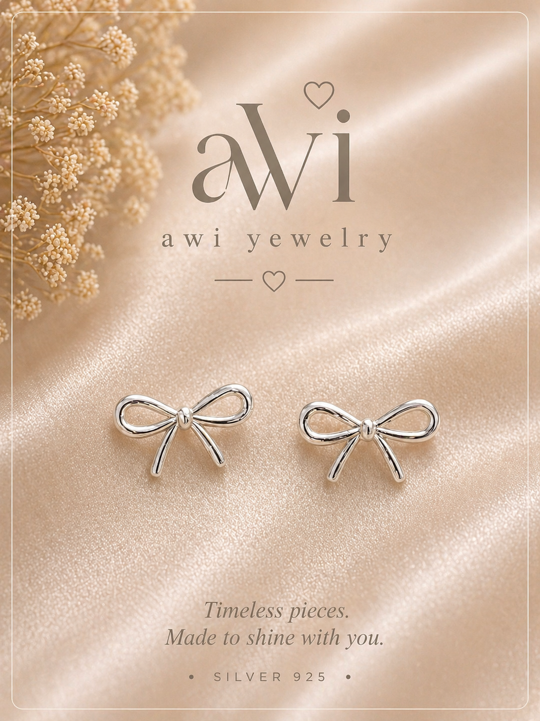 Silver Bow Stud Earrings