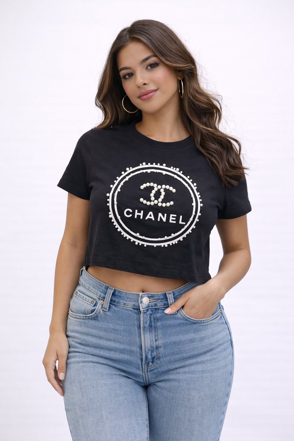 Pearl Luxe Logo Crop Tee