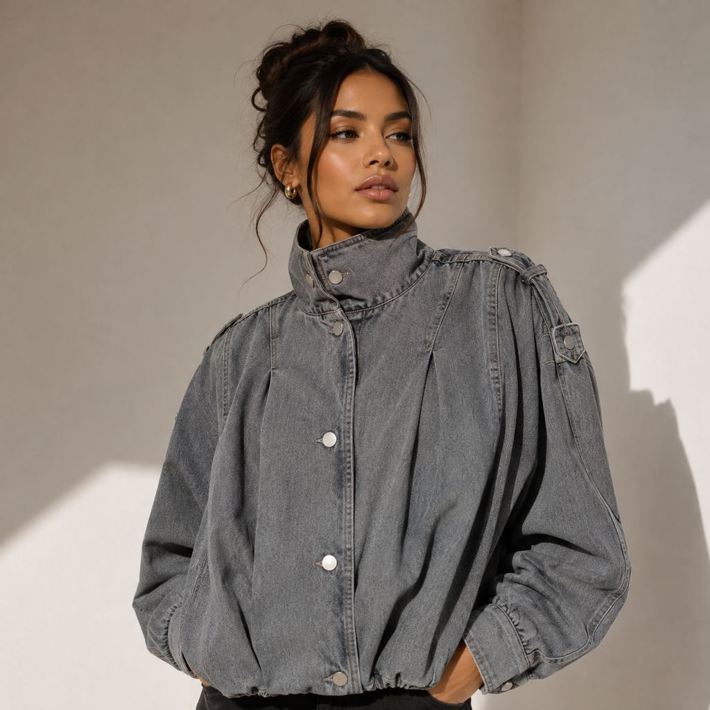 The Milan High-Neck Denim Jacket