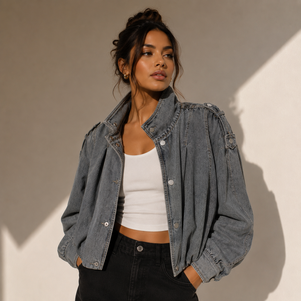 The Milan High-Neck Denim Jacket