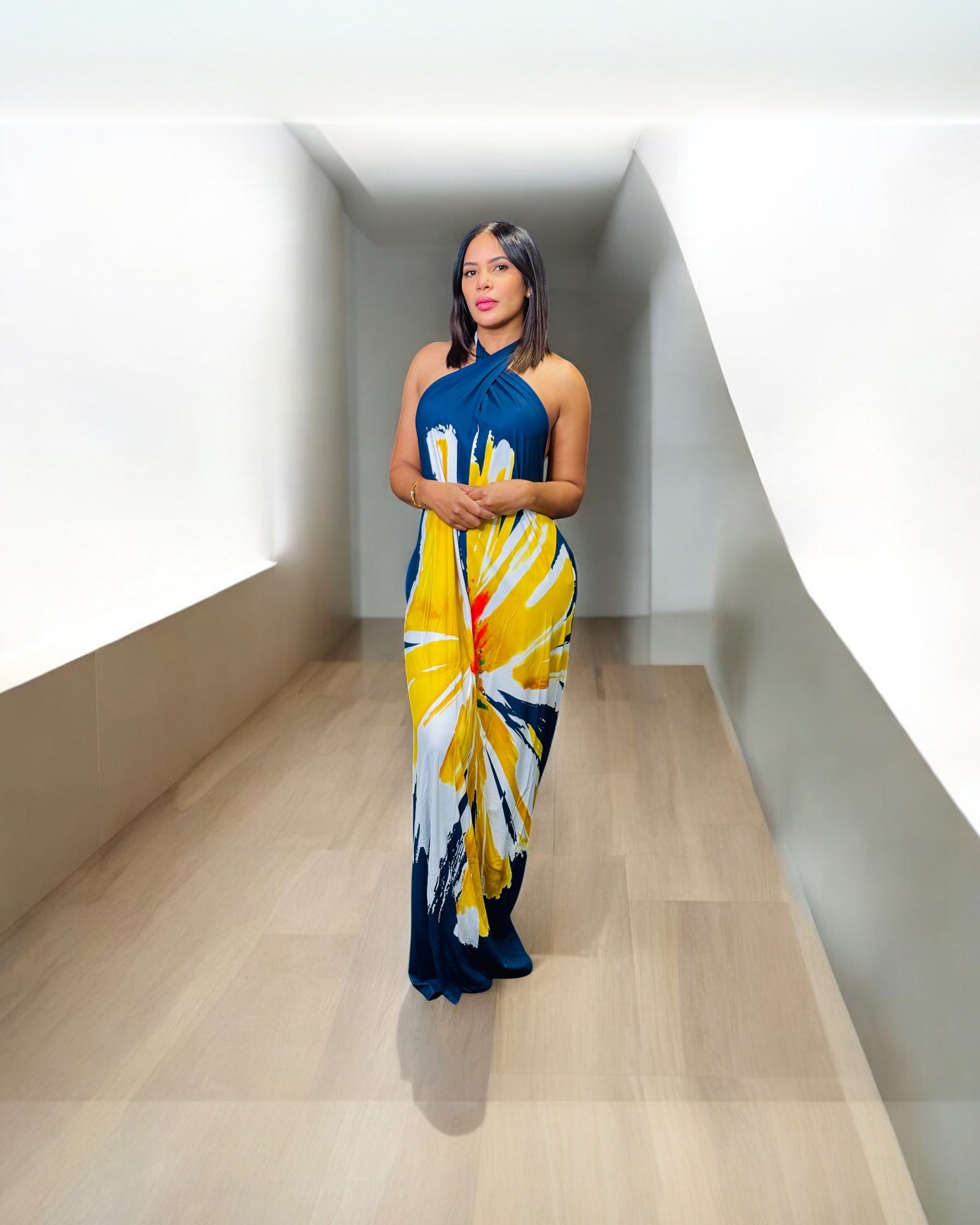 Sunburst Maxi Dress - Navy, M image