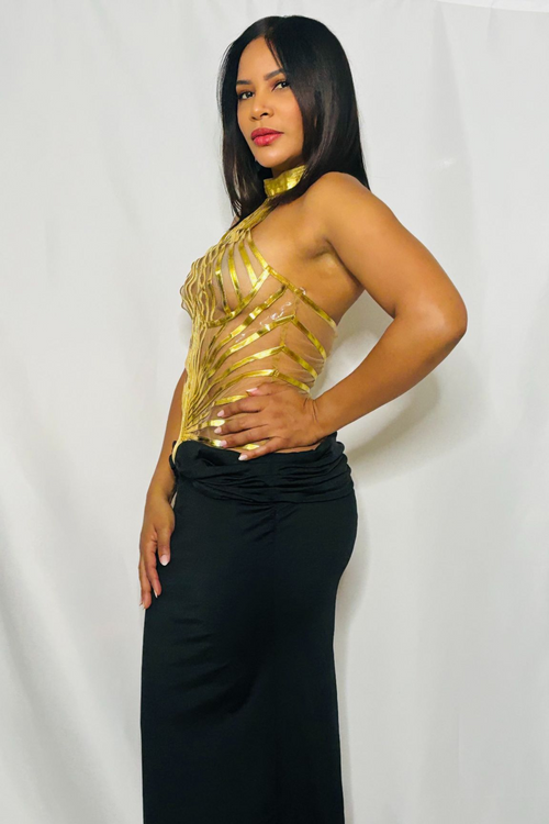 Black & Gold Cutout Maxi Dress image 0